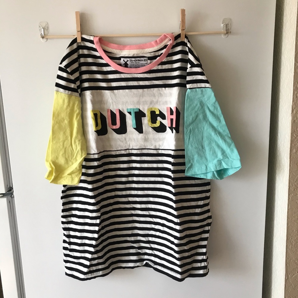 Dutch bros colorblock striped tee